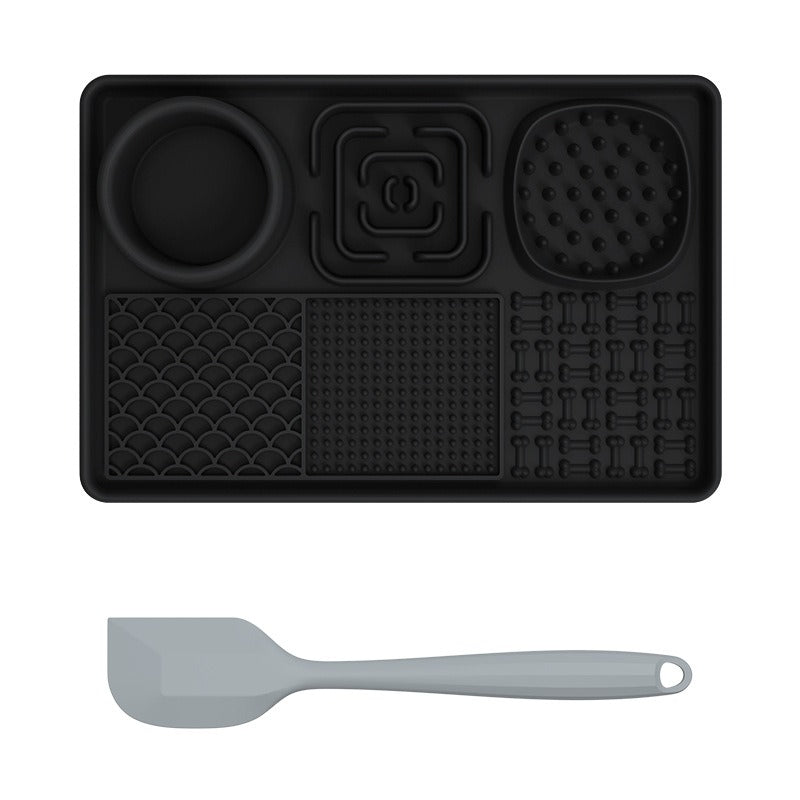 Tapis de léchage multi-surfaces + Spatule Plateau plaisirs avec ventouses 8''x 8''et 12''x 8''