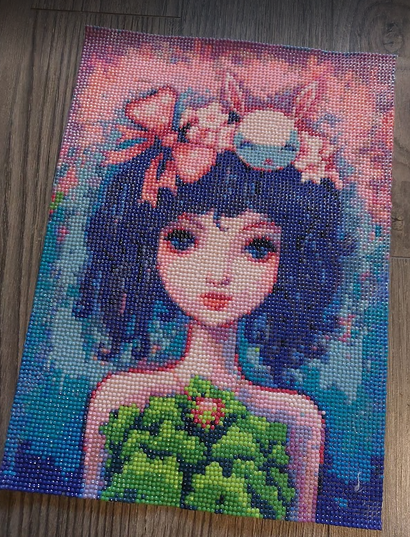 Peinture au diamant Cartoon Girl/ Jeune fille et lapin terminée