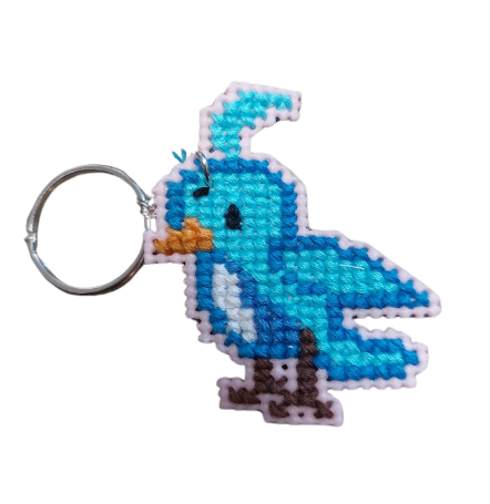 Porte-clés en points de croix - Geai Bleu/ Oiseaux Bleu