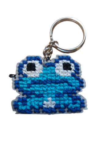 Porte-clés en points de croix - Grenouille Bleu