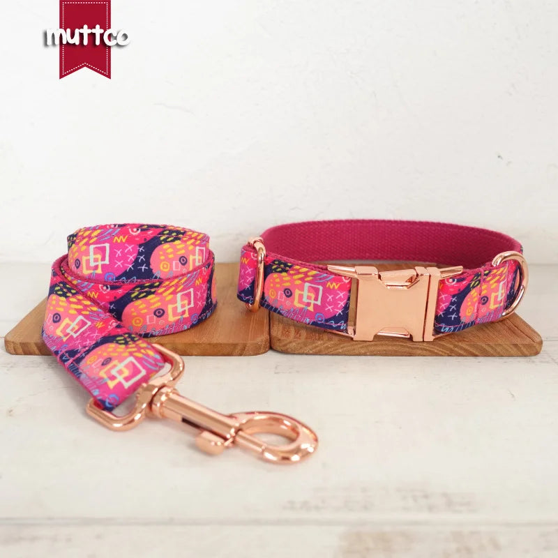 MUTTCO - THE PINK GRAFFITI - Ensemble Collier et Laisse pour Fait à la main et Personnalisé - Gravé au laser