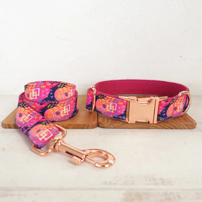 MUTTCO - THE PINK GRAFFITI - Ensemble Collier et Laisse pour Fait à la main et Personnalisé - Gravé au laser