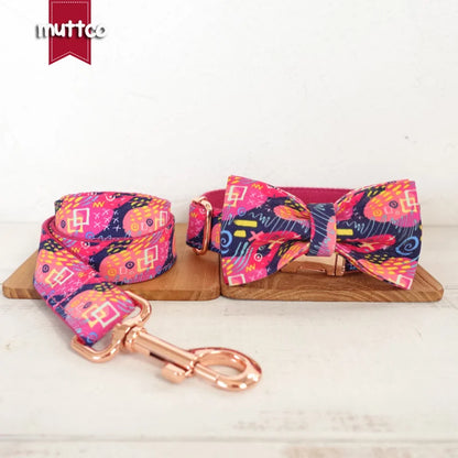 MUTTCO - THE PINK GRAFFITI - Ensemble Collier et Laisse pour Fait à la main et Personnalisé - Gravé au laser