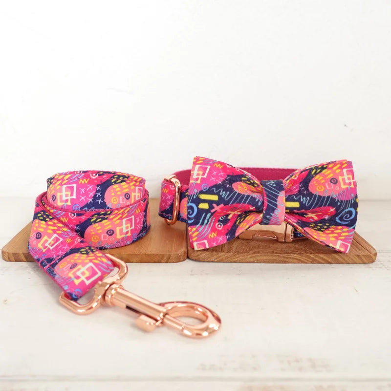 MUTTCO - THE PINK GRAFFITI - Ensemble Collier et Laisse pour Fait à la main et Personnalisé - Gravé au laser