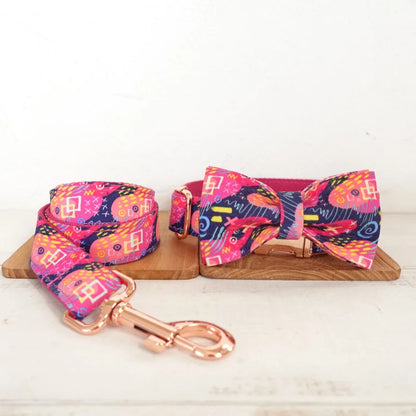 MUTTCO - THE PINK GRAFFITI - Ensemble Collier et Laisse pour Fait à la main et Personnalisé - Gravé au laser