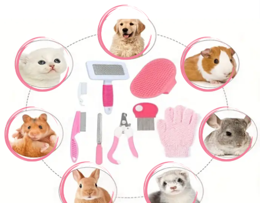 Kit de toilettage Rose pour petits animaux-8 pièces