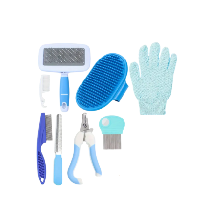 Kit de toilettage Bleu pour petits animaux-8 pièces