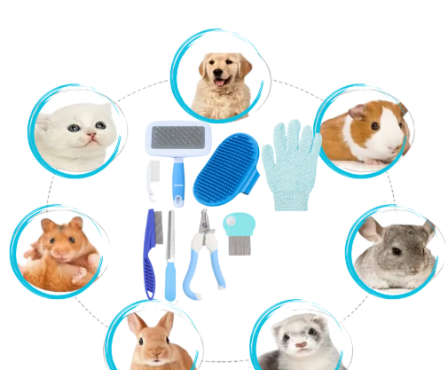 Kit de toilettage Bleu pour petits animaux-8 pièces