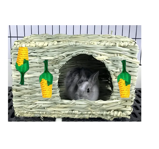 Maison trio de Mais/ Nid en rotin tressé a la main, pour Lapins et Petits animaux Extra-Large