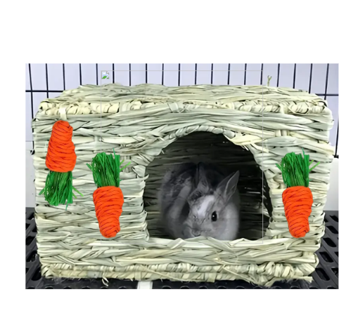 Maison trio de Carottes/ Nid en rotin tressé a la main, pour Lapins et Petits animaux Extra-Large