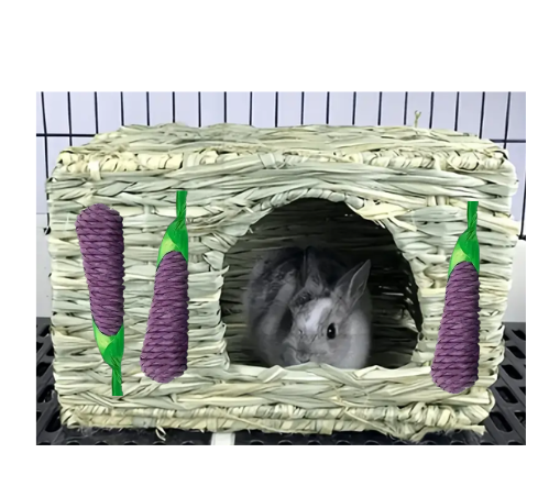 Maison Courgettes/ Nid en rotin tressé a la main, pour Lapins et Petits animaux Extra-Large