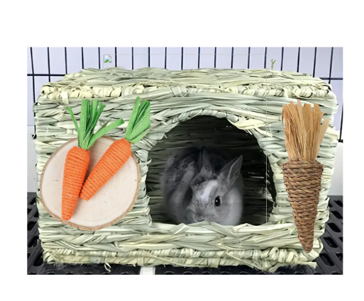 Maison Carottes/ Nid en rotin tressé a la main, pour Lapins et Petits animaux Extra-Large