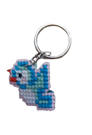 Porte-Clés en points de croix - Petit oiseau bleu