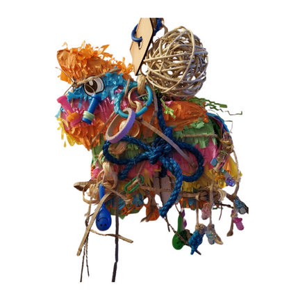 Jouet Pinata cheval multicolore avec 10 jouets de patte et de bec inclus