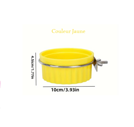 Bol de nourriture/ mangeoire pour Perruches et Perroquets couleur Jaune