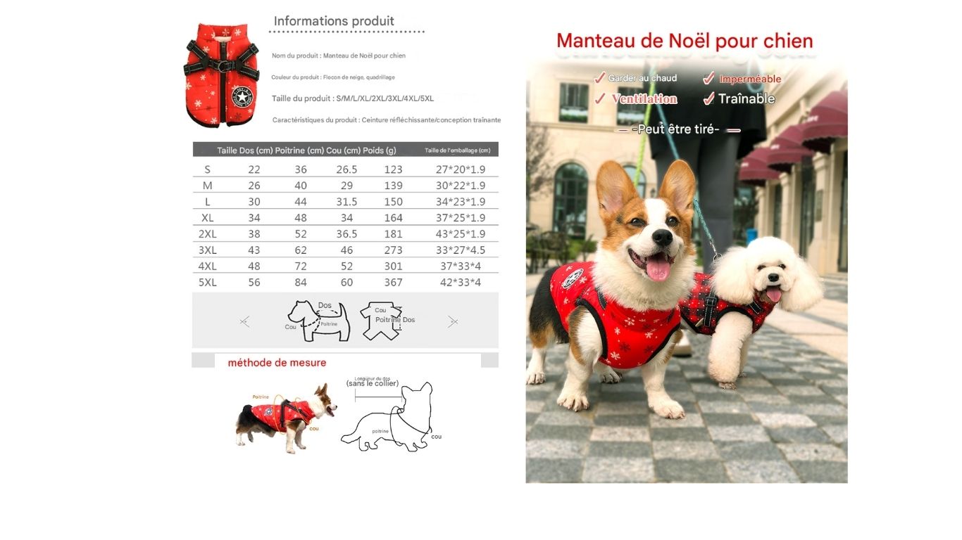 Manteau d'hiver pour Chien - Vêtement Chaud et Réfléchissant pour Petits et Moyens Chiens