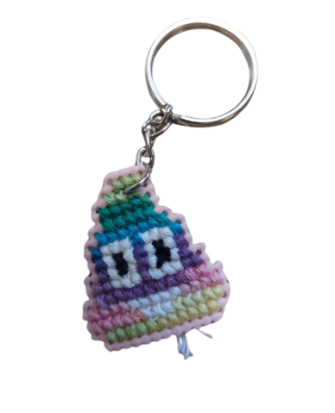 Porte-clés en points de croix - Caca arc-en-ciel