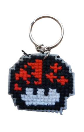 Porte-clés en points de croix - Champignon Mario Bross