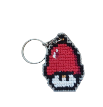 Porte-clés en points de croix - Champignon Rouge Mario Bross