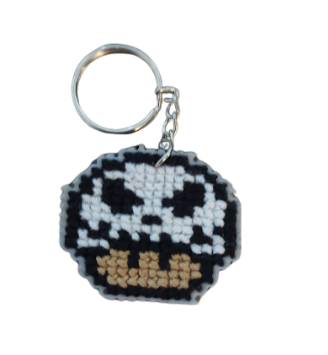 Porte-clés en points de croix - Champignon tête de mort Mario Bross