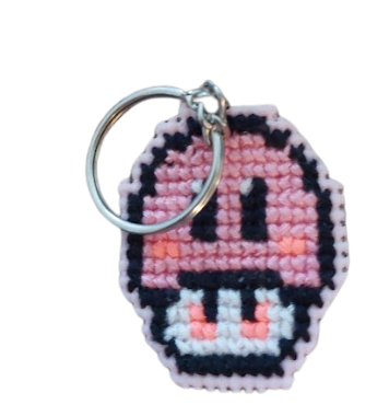 Porte-clés en points de croix - Champignon Mario Bross Rose