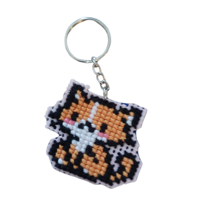 Porte-clés en points de croix - Chat Roux