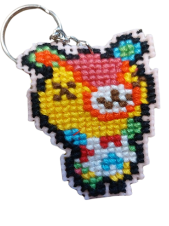 Porte-Clés en points de croix - Ourson arc en ciel