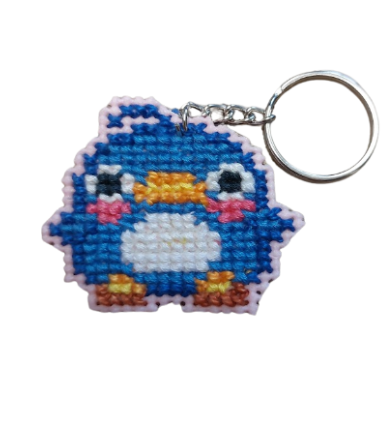 Porte-Clés en points de croix - Pingouin Mario Bross