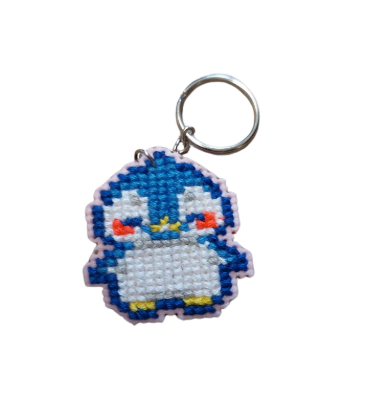 Porte-Clés en points de croix - Pingouin Mignon