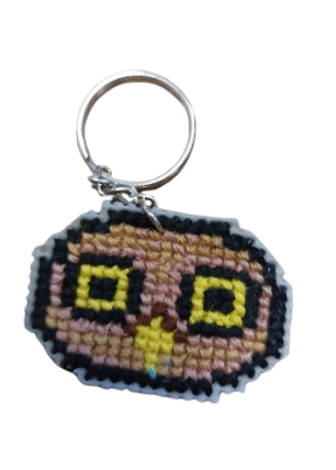 Porte-Clés en points de croix - Tête de hiboux