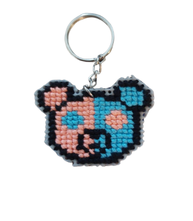 Porte-clés en points de croix Tête d'ourson 2 couleurs