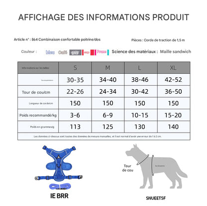 Harnais et Laisse Premium pour Corgi, Bulldog & Boston Terrier - Réfléchissant, Respirant et Anti-Traction