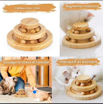 Tourniquet en Bois Massif pour Chat - Jeu de Balle Double Niveau Anti-Ennui