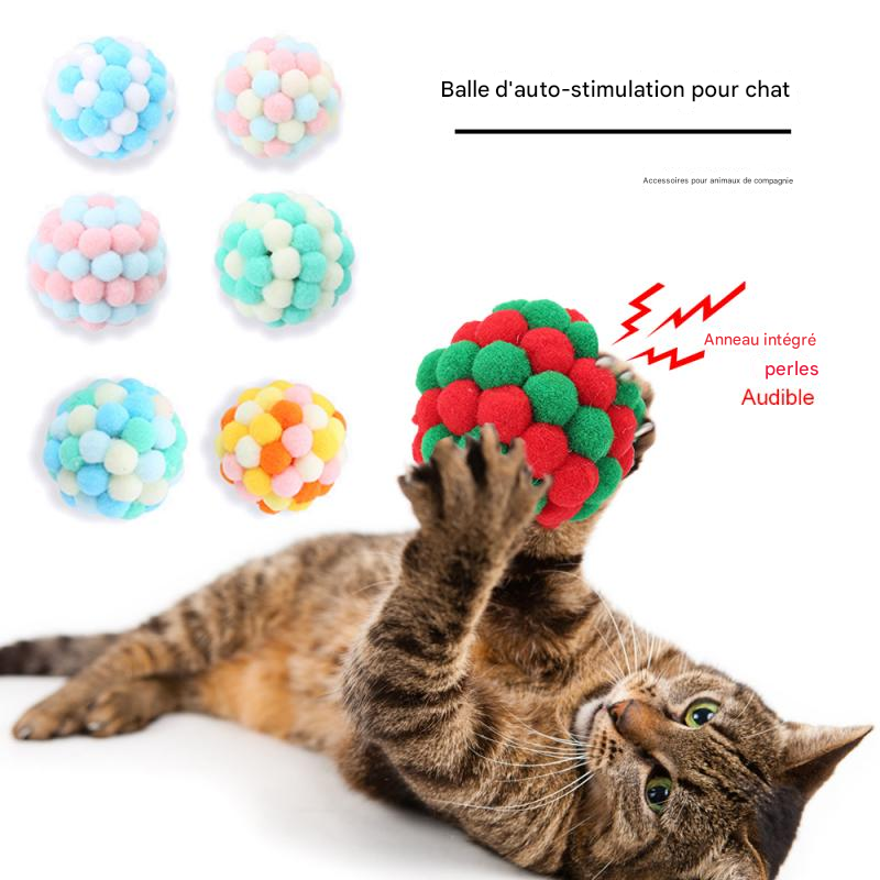 Balle de Jeu en Peluche avec Clochette pour Chat - Couleurs de Noël Festives
