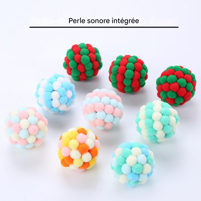 Balle de Jeu en Peluche avec Clochette pour Chat - Couleurs de Noël Festives