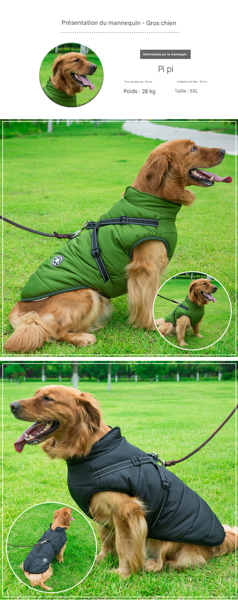 Manteau d'Hiver pour Chien avec Harnais Intégré - Imperméable et Chaud