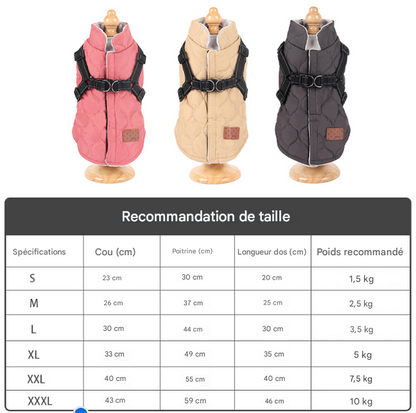Manteau d'Hiver Matelassé pour Petit Chien - Veste Chaude en Coton avec Harnais Intégré