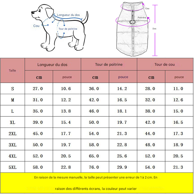 Manteau Imperméable à Fermeture Éclair pour Chien - Protection Complète Toutes Saisons