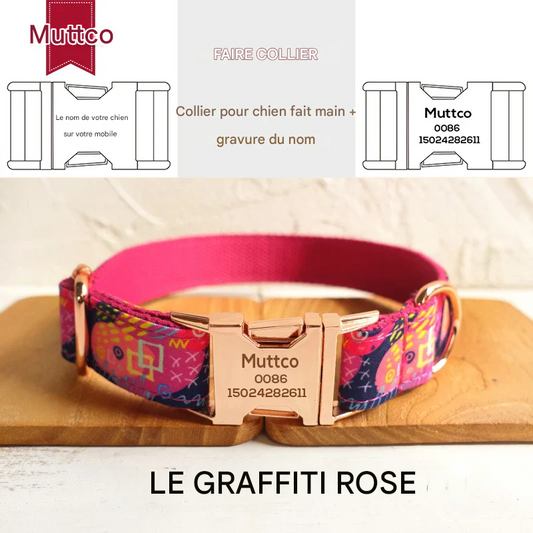 MUTTCO - THE PINK GRAFFITI - Ensemble Collier et Laisse pour Fait à la main et Personnalisé - Gravé au laser