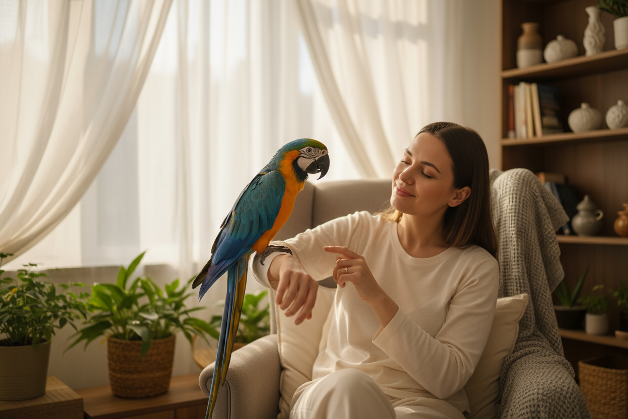 Zoothérapie avec perroquet